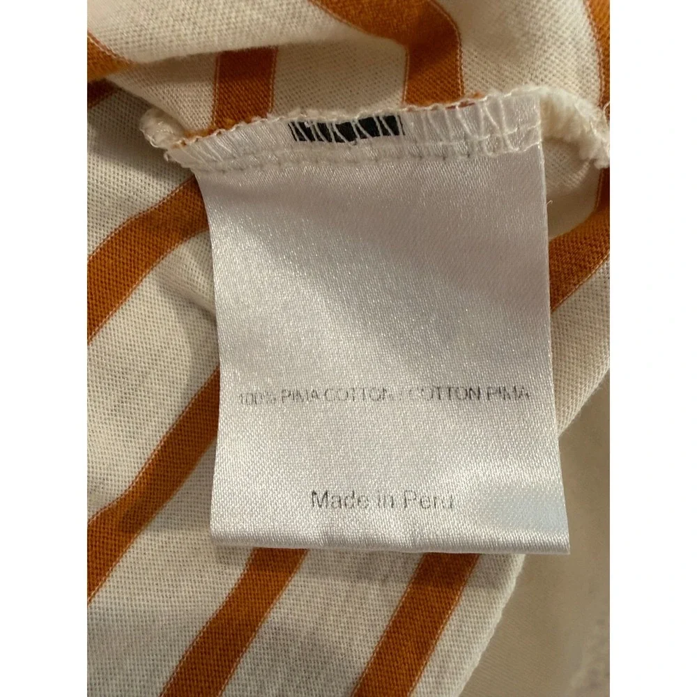 Tory Burch Orange Cream Striped Pima Cotton V-Neck T-Shirt XS‎ Short Sleeve Top